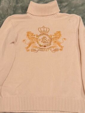 Ralph Lauren Cream Turtleneck Sweater with Gold Embroidered Crest